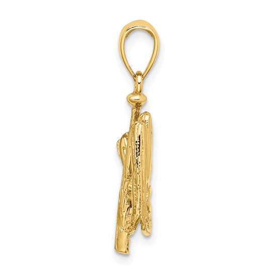 14K Yellow Gold Baseball Glove Bat Ball Pendant, 17x12mm