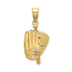 14K Yellow Gold Baseball Glove Bat Ball Pendant, 17x12mm