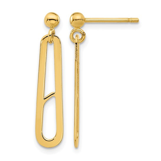 14K Yellow Gold Paperclip Dangle Earrings 27mm