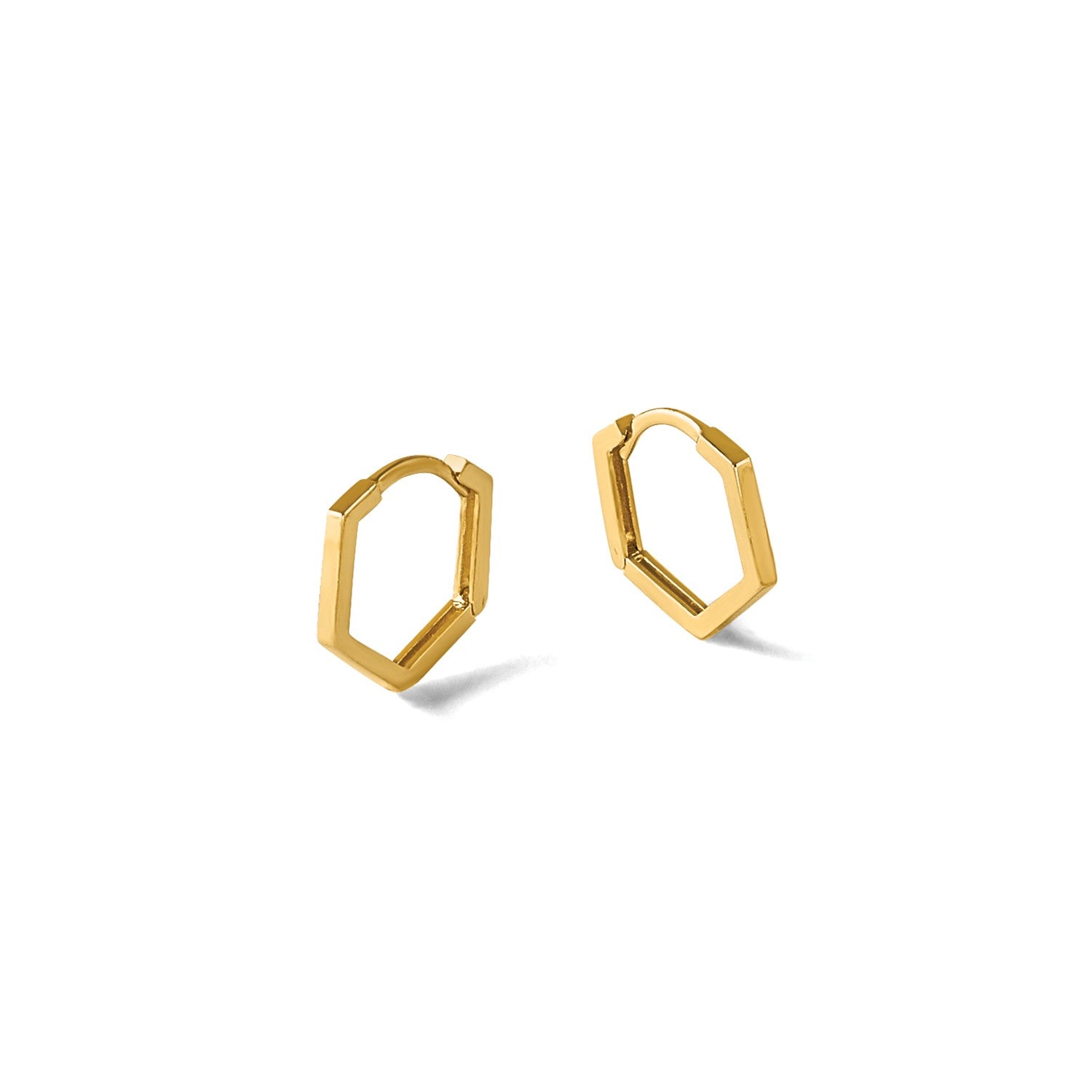 14K Yellow Gold High Polished Geometric Hoop Earrings, 13mm