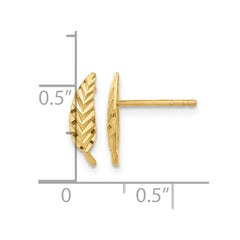 14K Real Yellow Gold Diamond Cut Leaf Ear Climber Stud Earrings