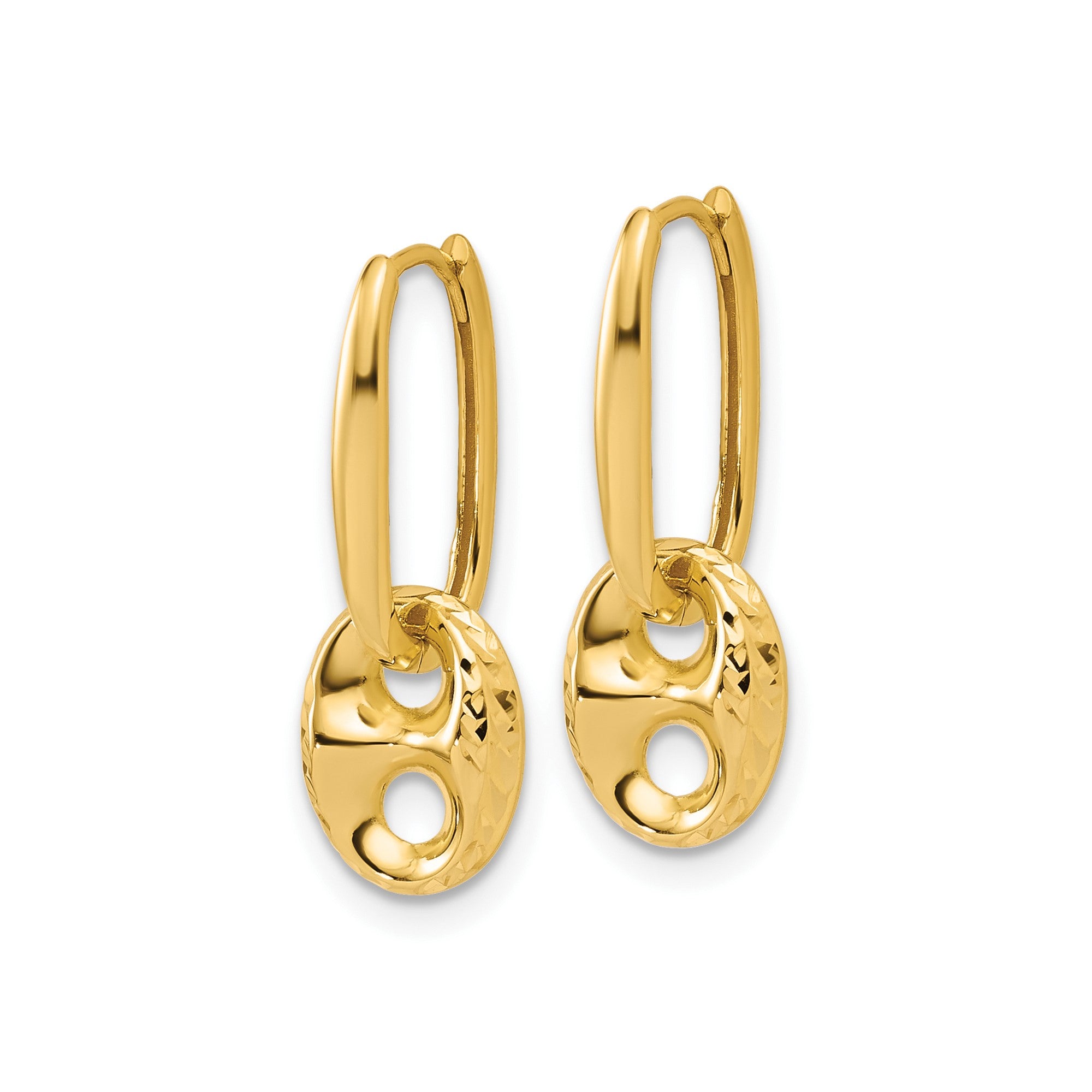 14K Yellow Gold Diamond-cut Mariner Hoop Earrings, 21x9mm