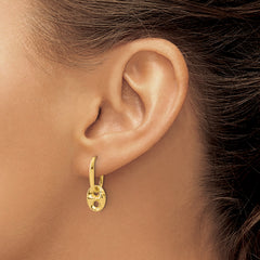 14K Yellow Gold Diamond-cut Mariner Hoop Earrings, 21x9mm