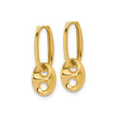 14K Yellow Gold Diamond-cut Mariner Hoop Earrings, 21x9mm