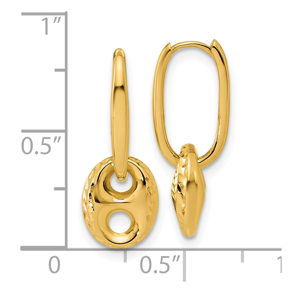 14K Yellow Gold Diamond-cut Mariner Hoop Earrings, 21x9mm