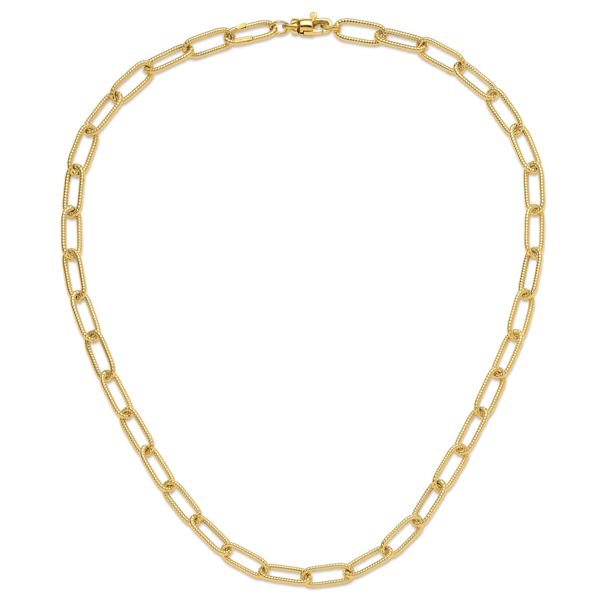 Collar con clip de eslabones ovalados de oro amarillo real de 14 k, joyería fina de diseño de 6 mm, 18 "para hombres y mujeres
