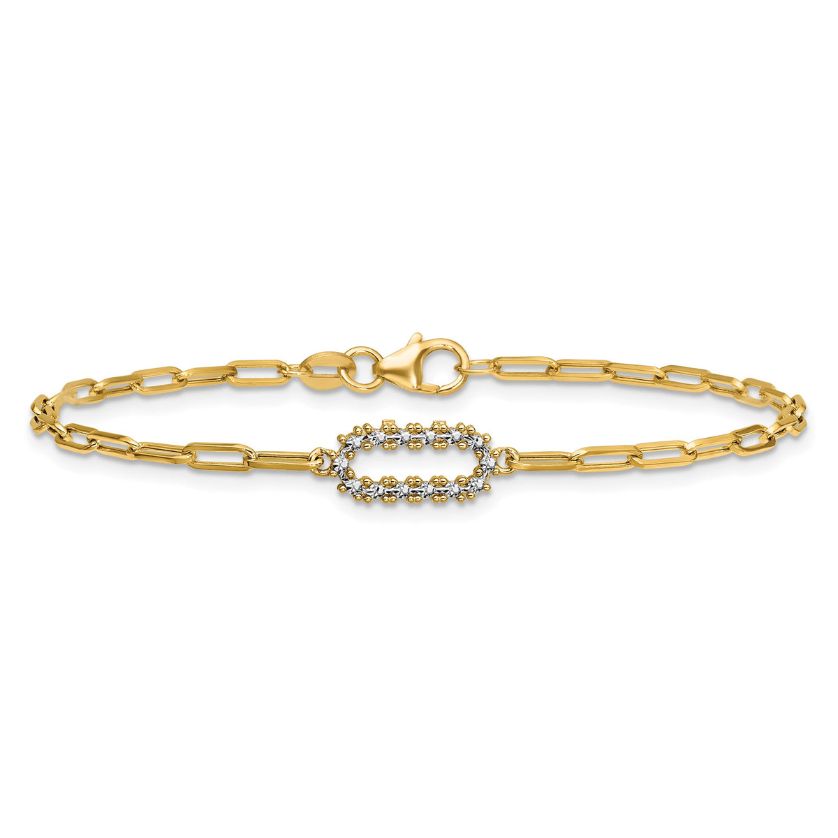 14K Yellow Gold Paperclip Diamond Cut Bracelet 7 Inch