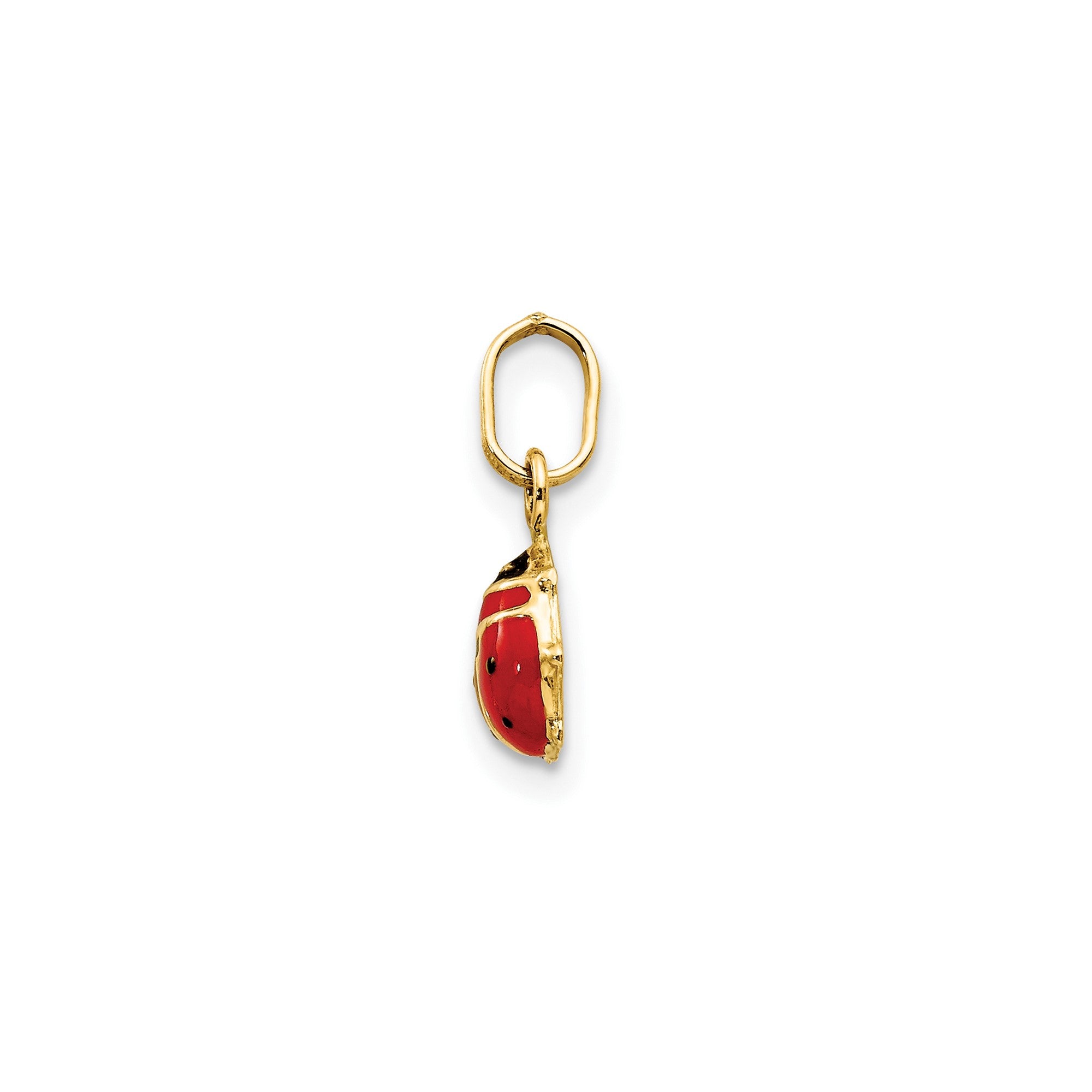 14k Yellow Real Gold Red and Black Enameled Ladybug Charm, 7mm