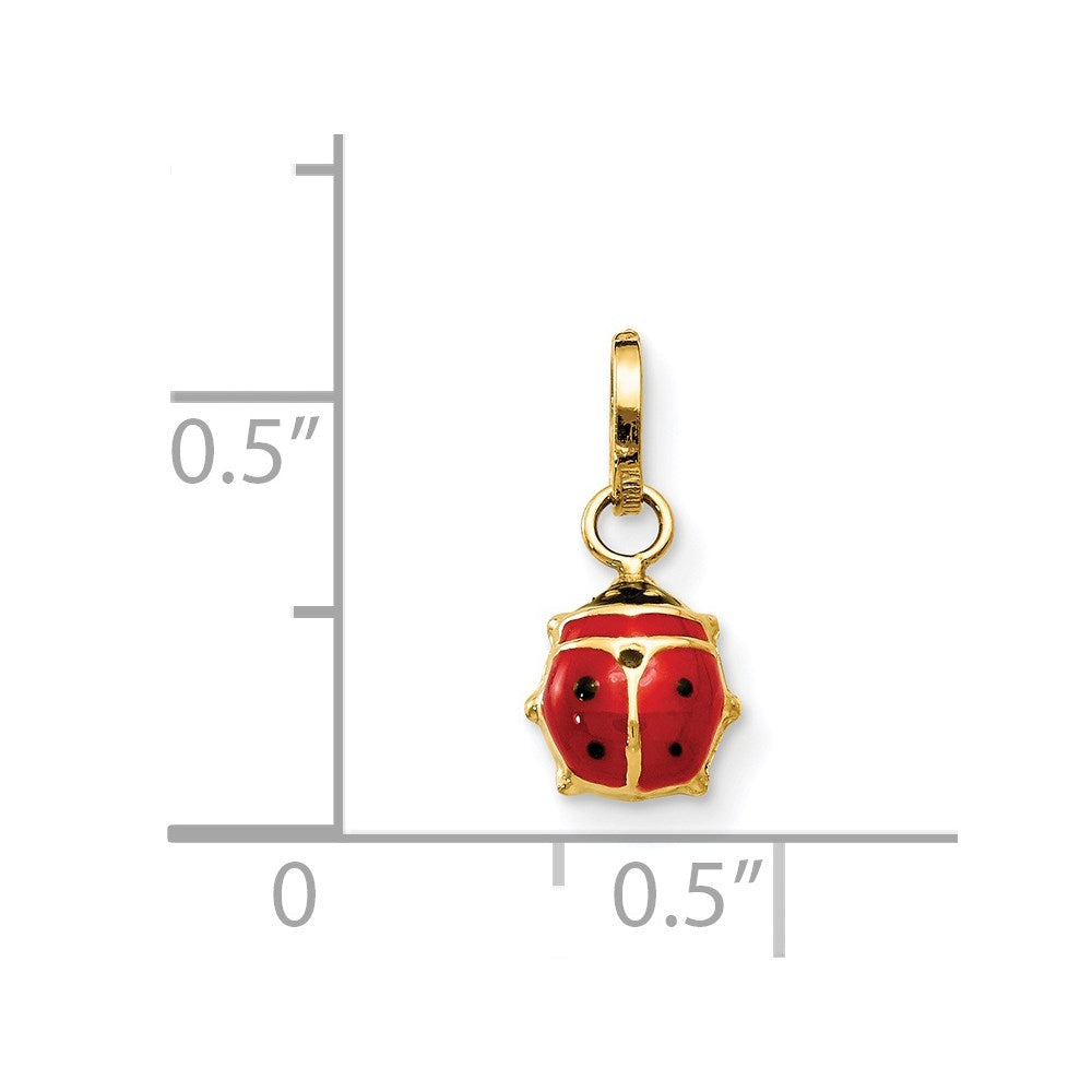 14k Yellow Real Gold Red and Black Enameled Ladybug Charm, 7mm