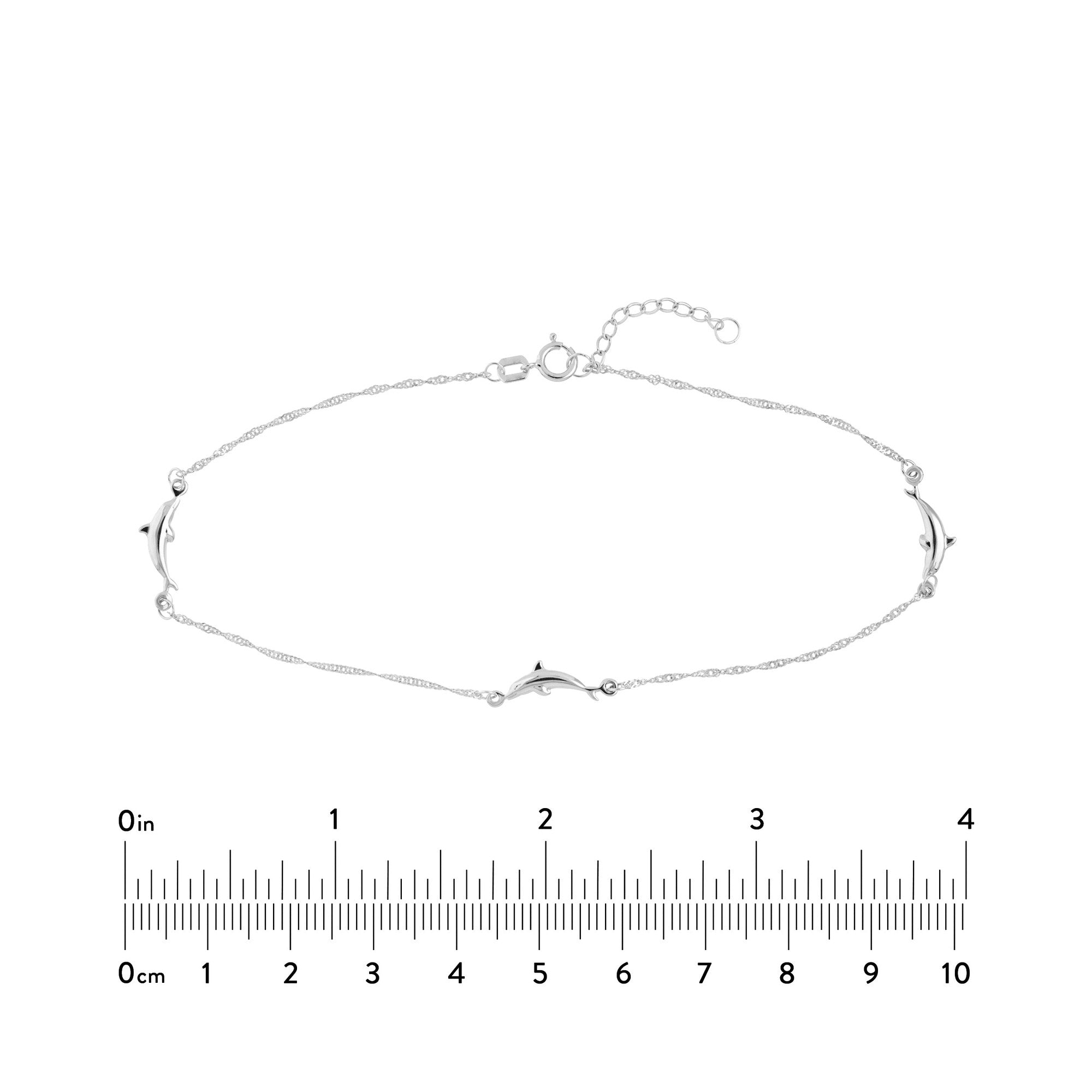 Sterling Silver Dolphin Ankle Bracelet, 10 Inch, Adjustable Chain