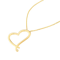 14k Yellow Gold Heart Diamond Adjustable Necklace, 18"