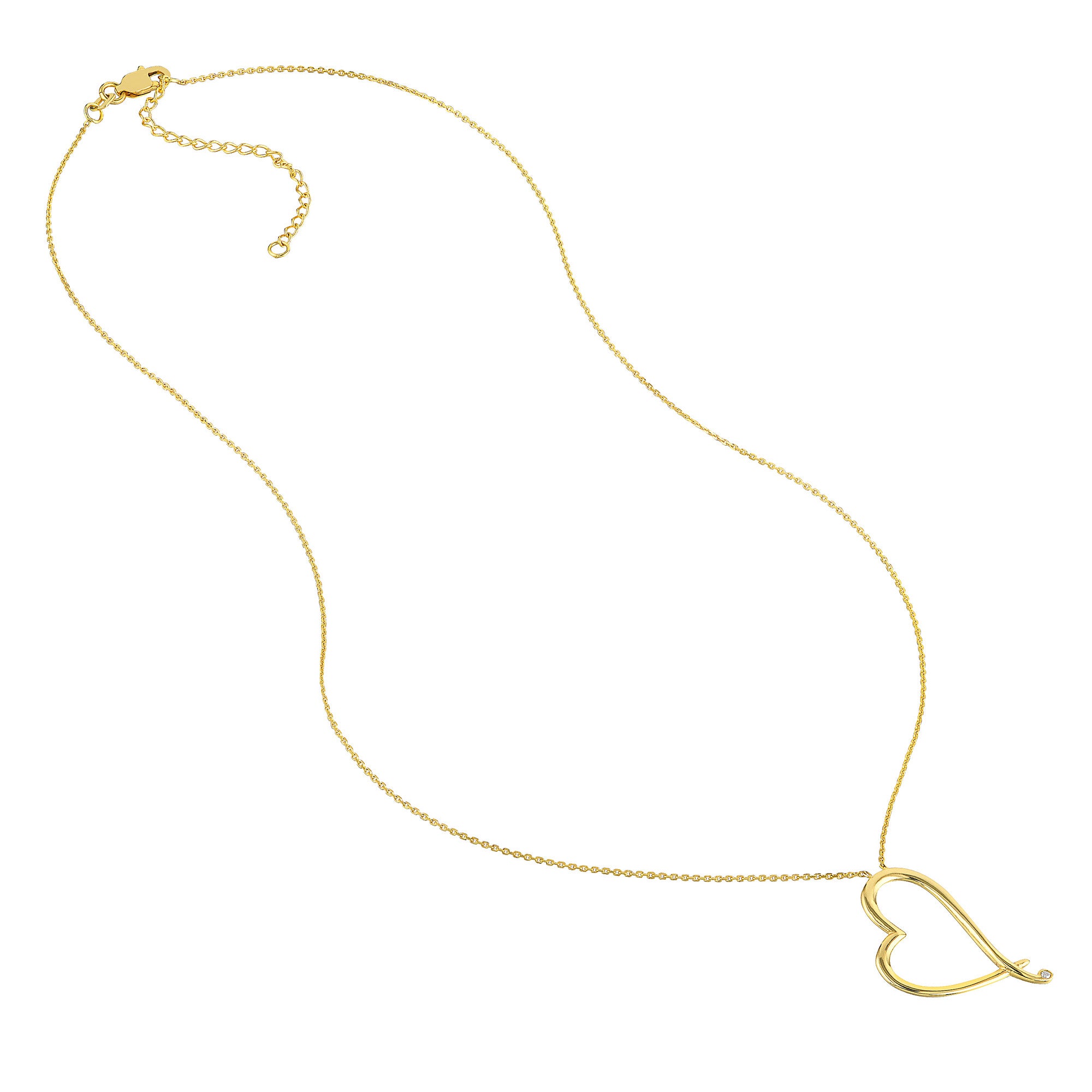 14k Yellow Gold Heart Diamond Adjustable Necklace, 18"