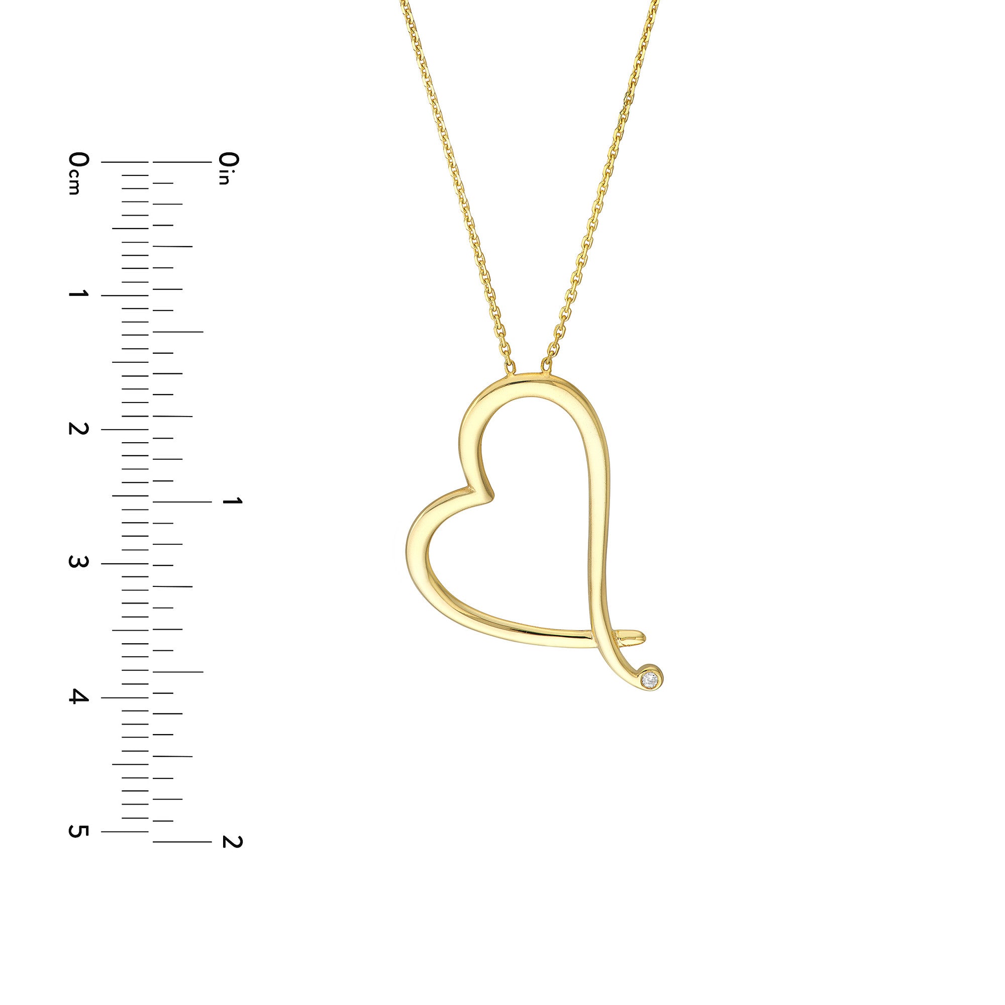 14k Yellow Gold Heart Diamond Adjustable Necklace, 18"