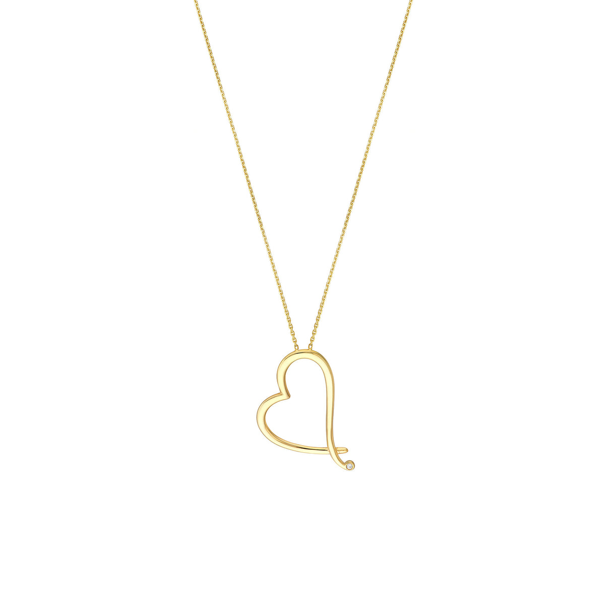 14k Yellow Gold Heart Diamond Adjustable Necklace, 18"