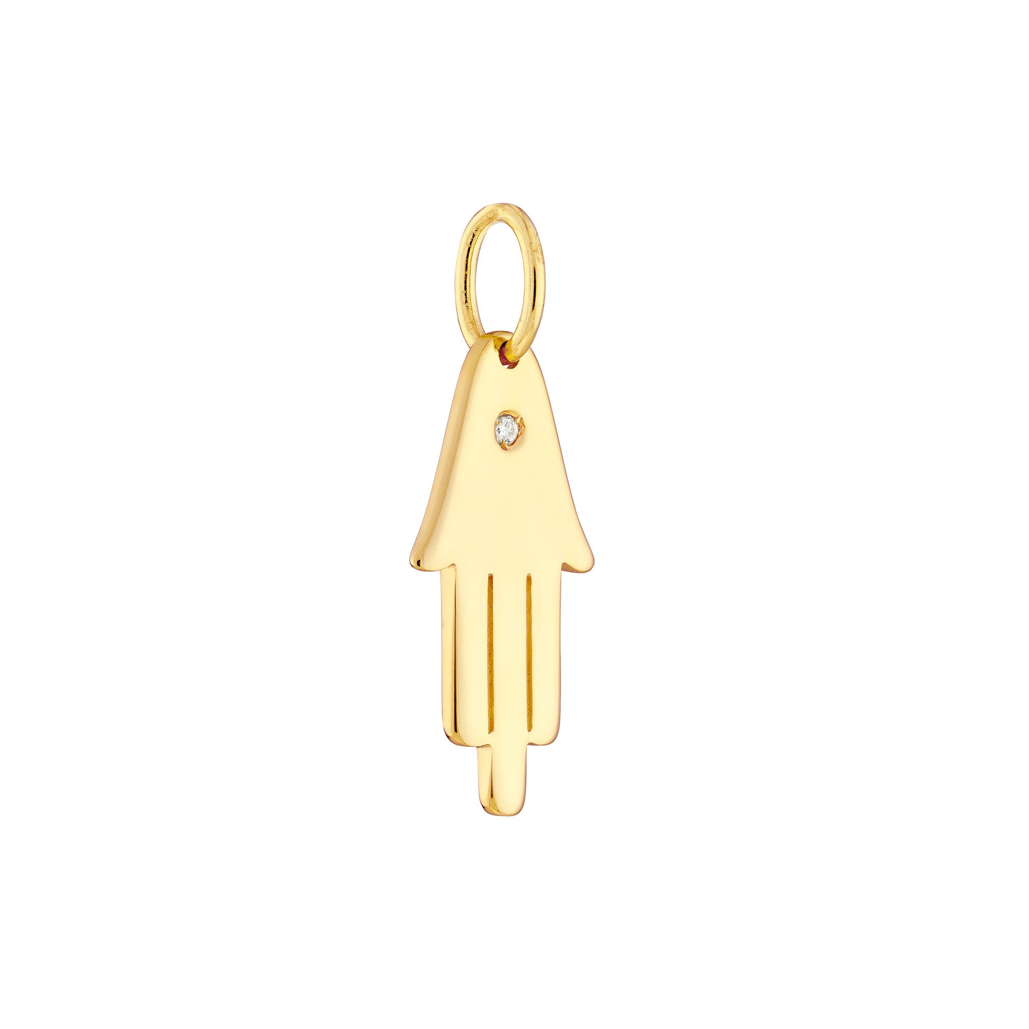 14K Yellow Gold Hamsa Diamond Pendant, 18mm