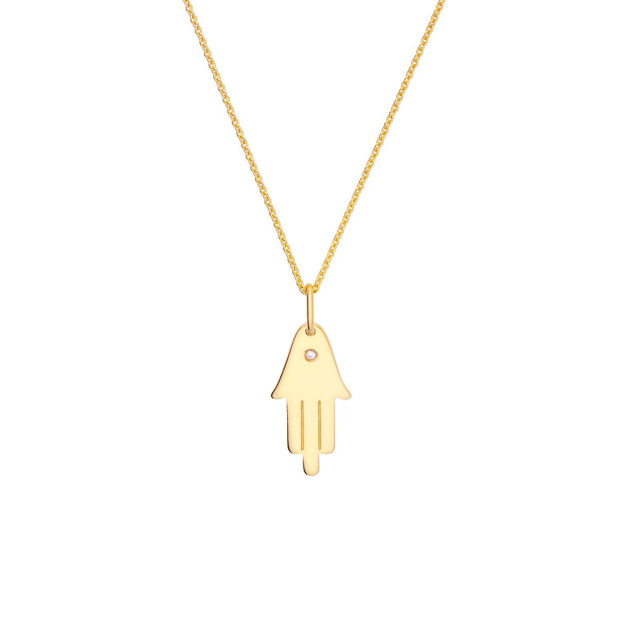 14K Yellow Gold Hamsa Diamond Pendant, 18mm
