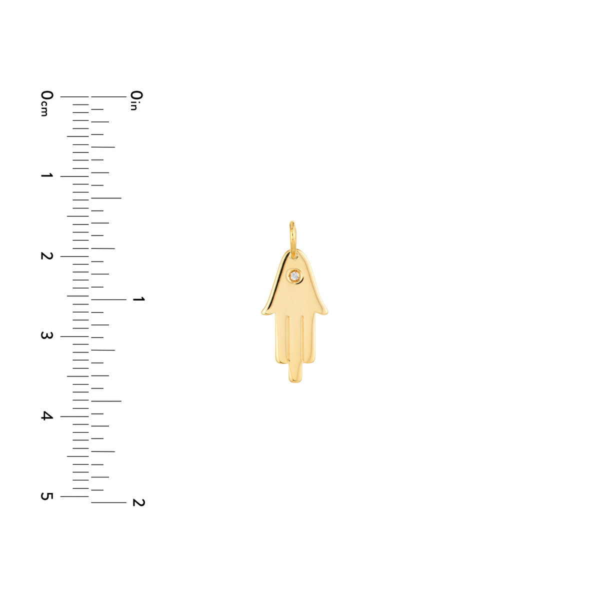 14K Yellow Gold Hamsa Diamond Pendant, 18mm