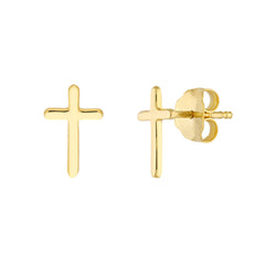 14K Real Gold Cross Design Stud Earrings 10mm