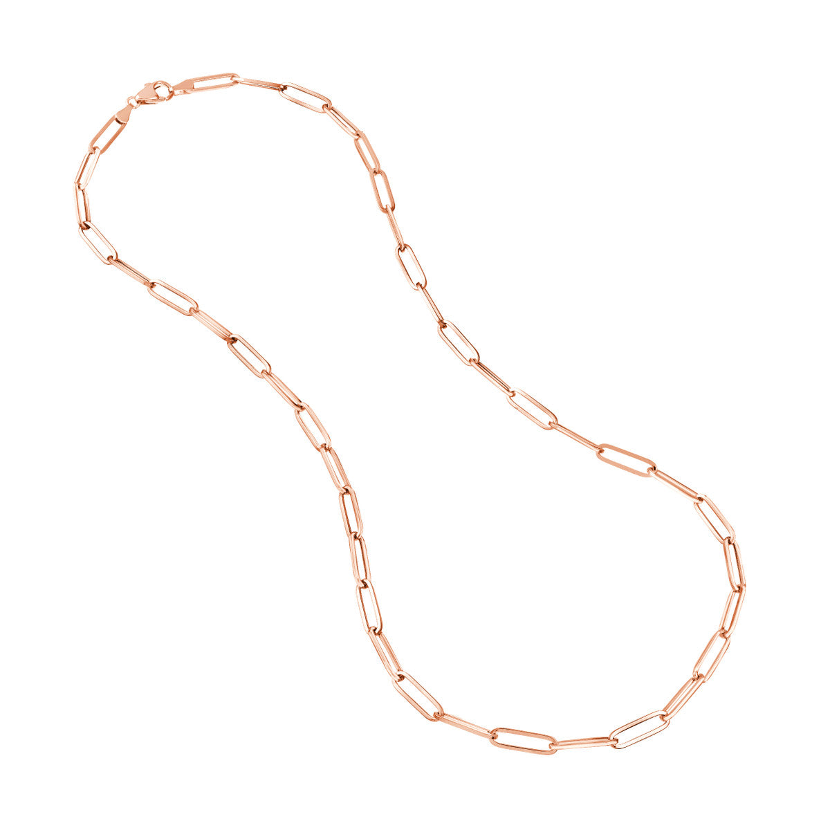 14k Rose Gold Paperclip Chain Necklace, 3mm