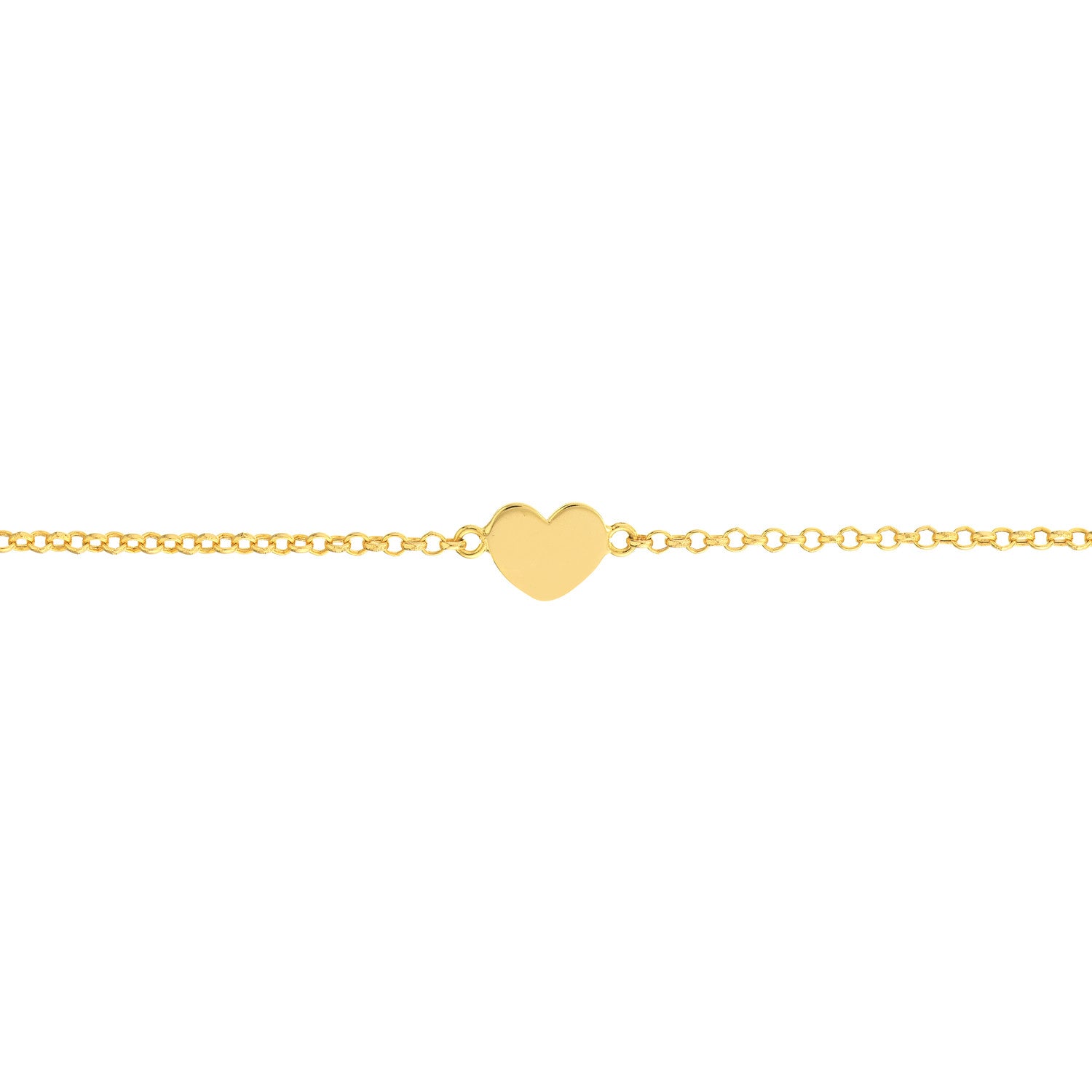 14k Yellow Gold Heart Anklet, 10 Inch Chain Length, Dainty Rolo Link
