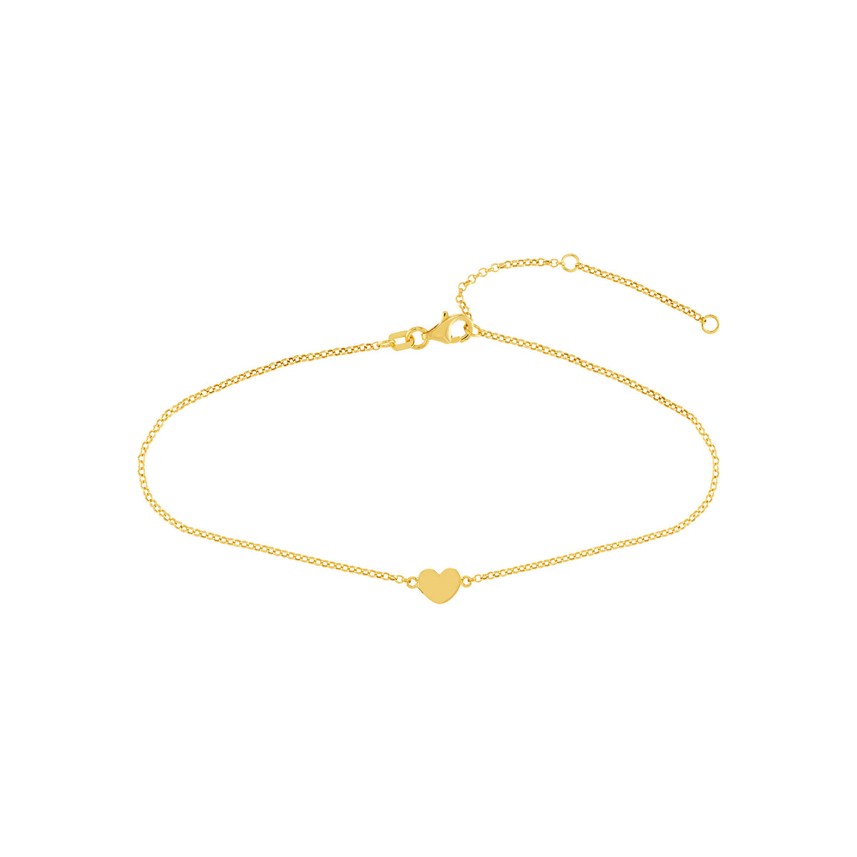 14k Yellow Gold Heart Anklet, 10 Inch Chain Length, Dainty Rolo Link