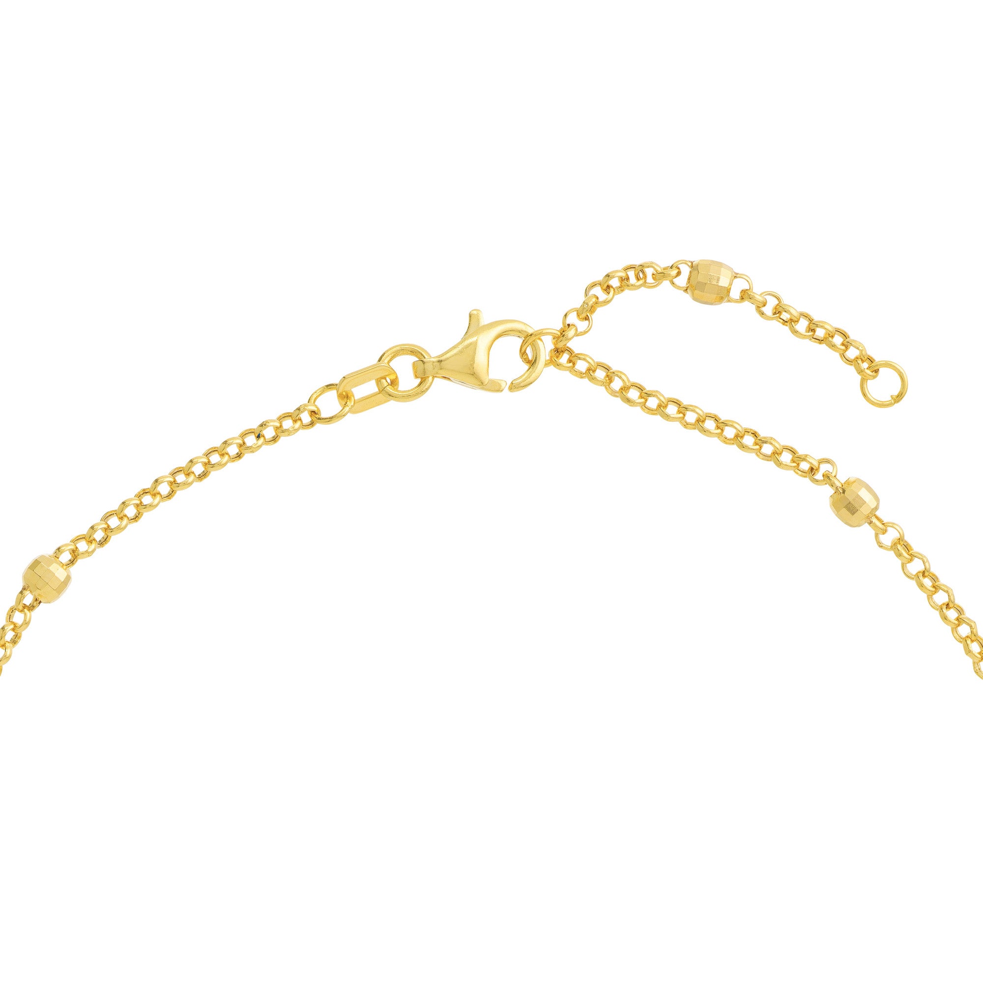 14k Yellow Gold Bead Station Rolo Chain Adjustable Anklet, 10"