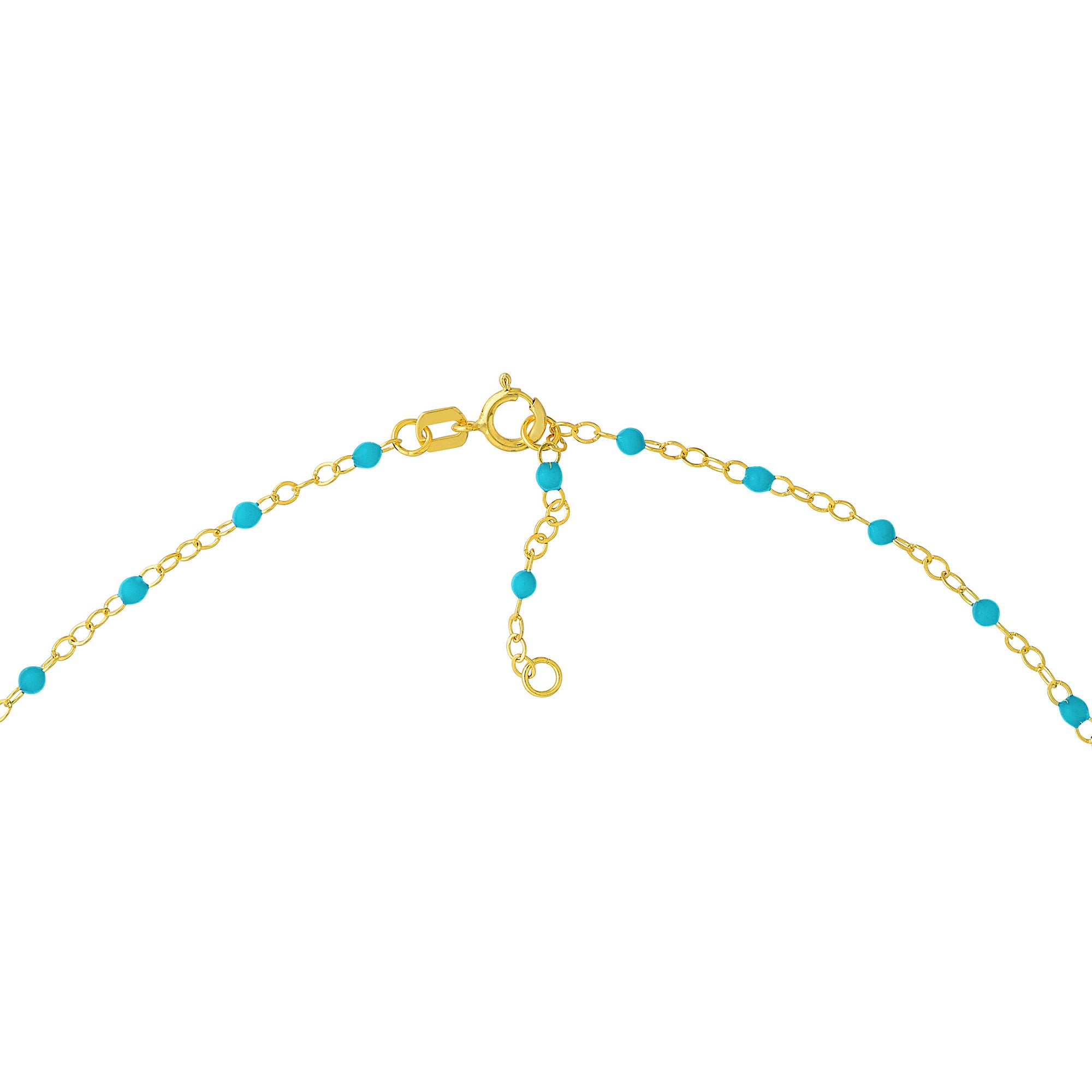 14K Yellow Gold Anklet with White Enamel Beads, Chain Style, 10 Inches