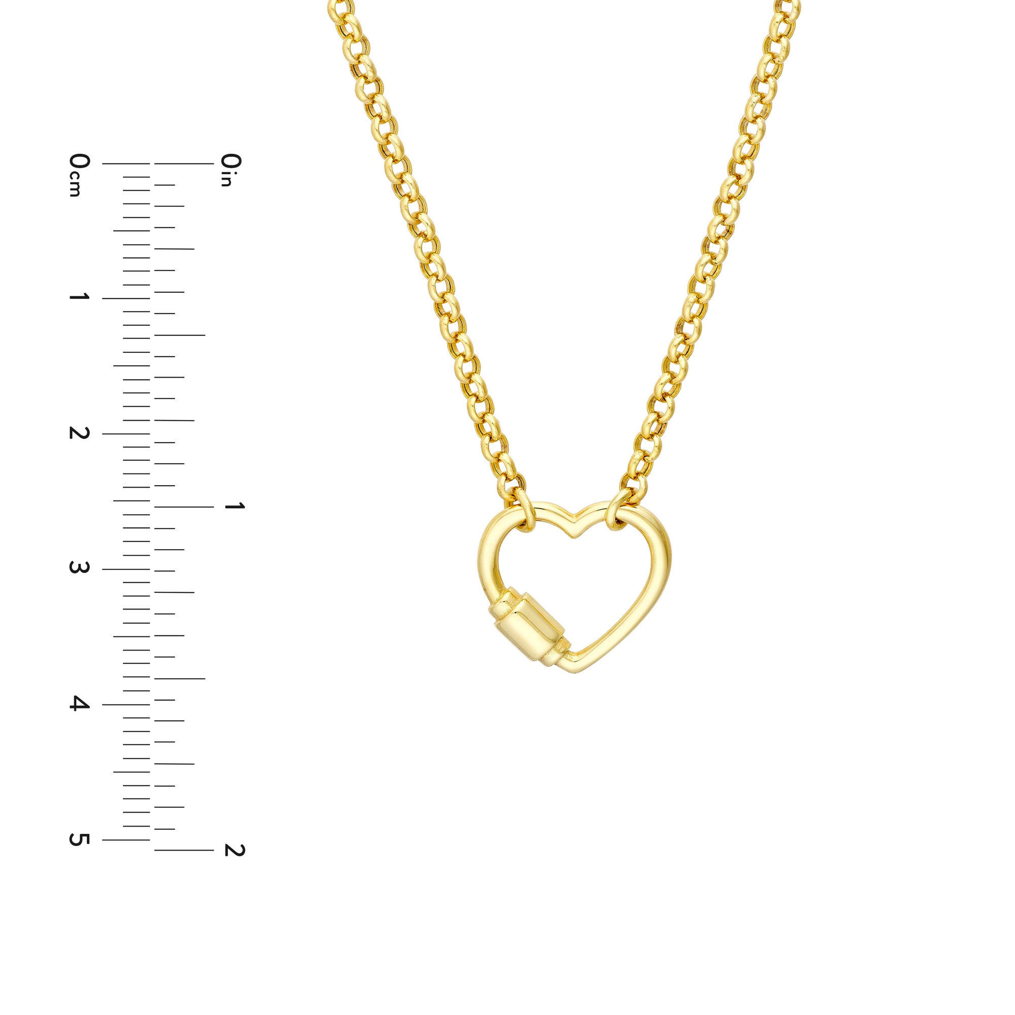 14k Yellow Gold Faux Carabiner Heart on Rolo Necklace, 18"