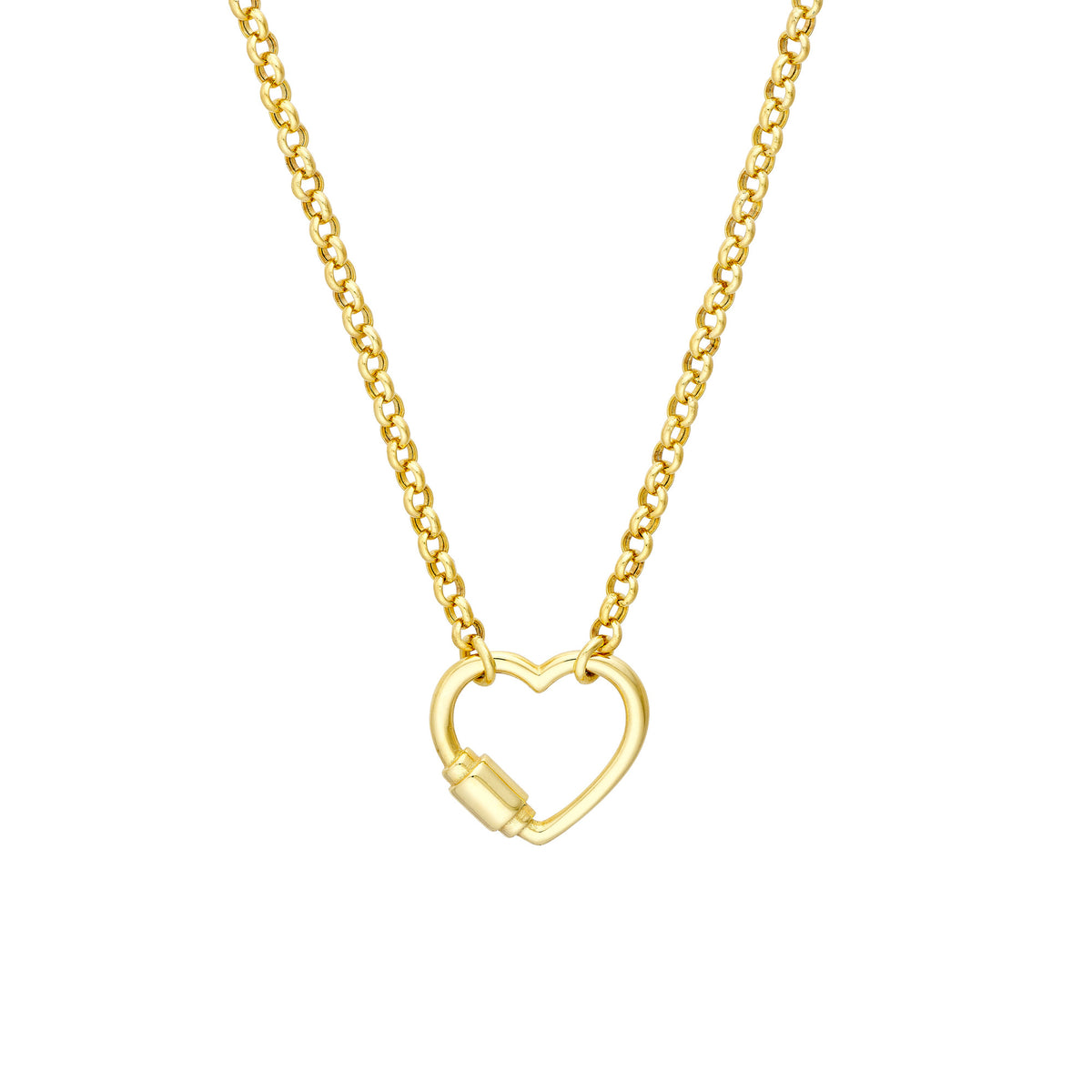 14k Yellow Gold Faux Carabiner Heart on Rolo Necklace, 18"