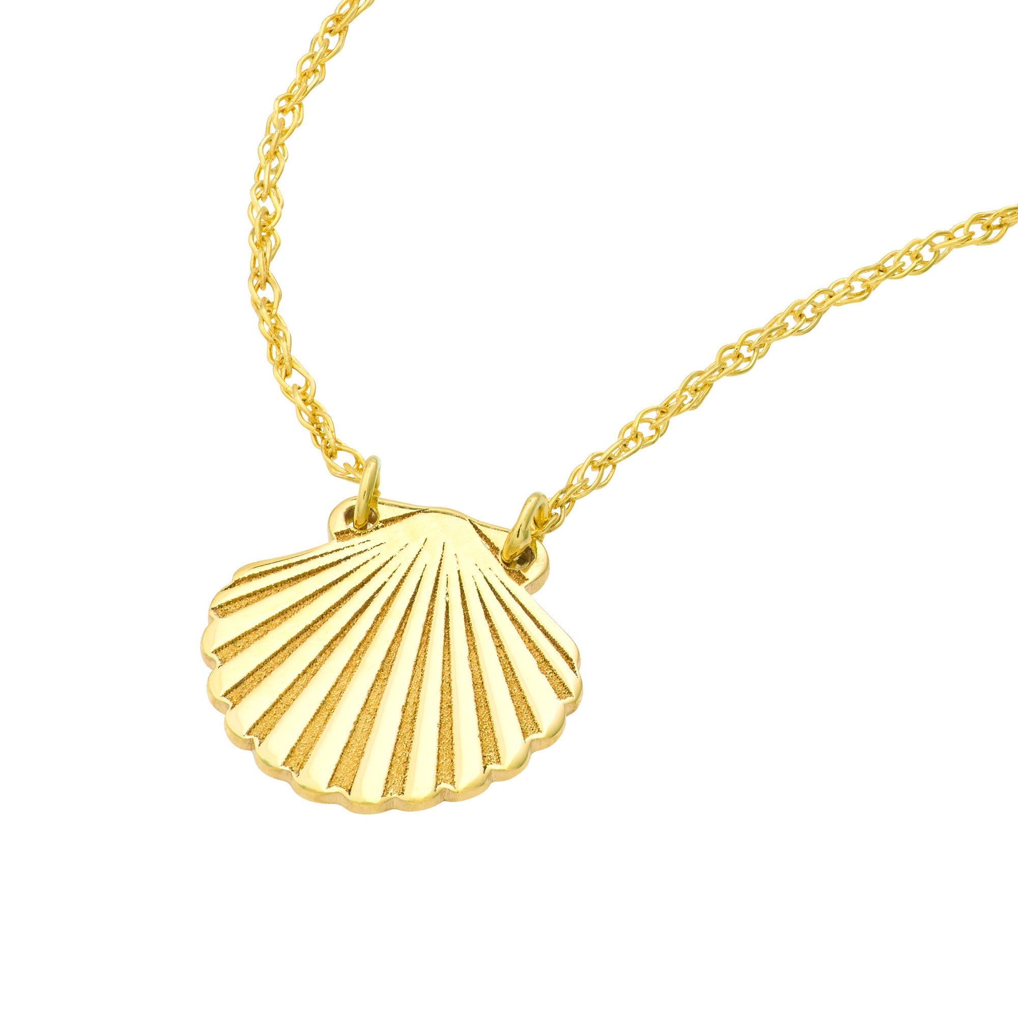 14k Yellow Gold Seashell Pendant Adjustable Necklace, 16"to 18"