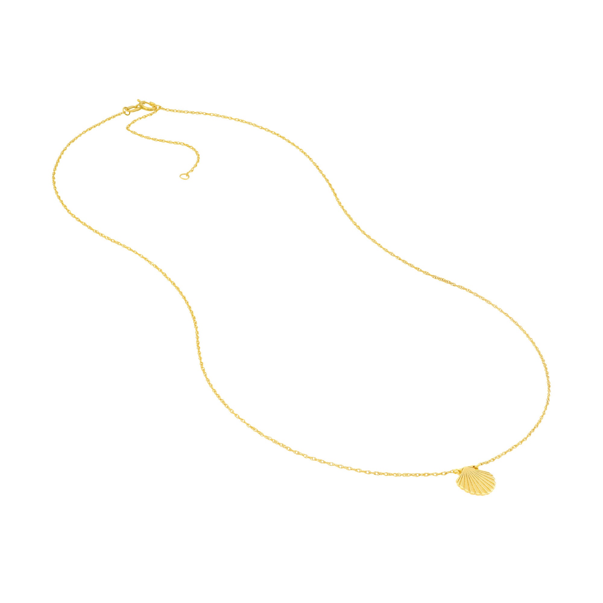 14k Yellow Gold Seashell Pendant Adjustable Necklace, 16"to 18"