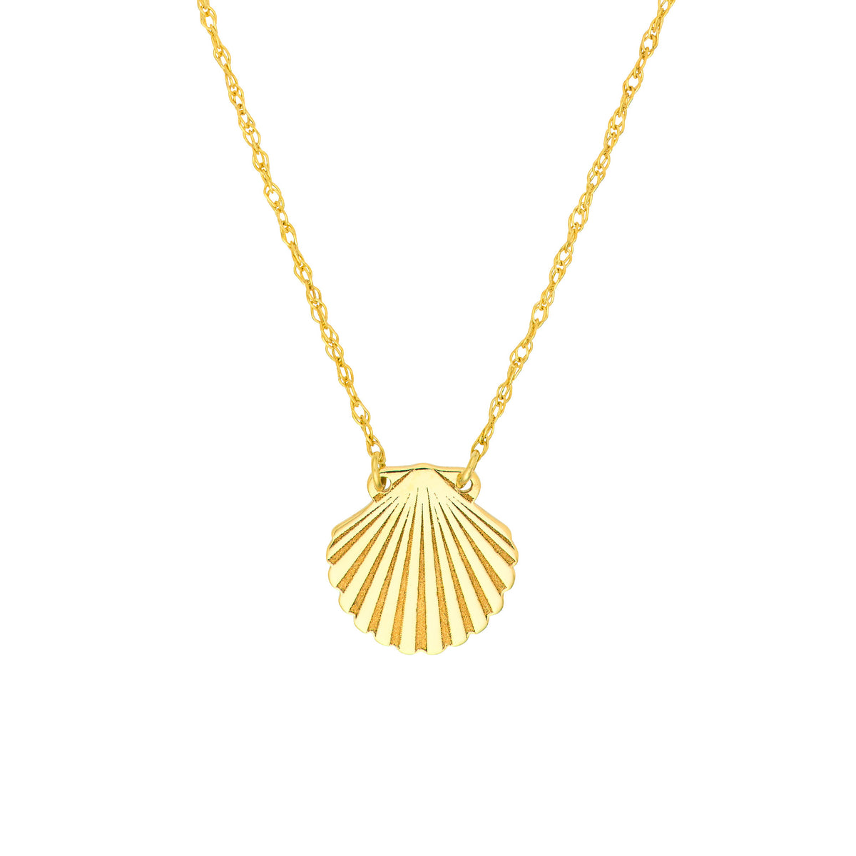 14k Yellow Gold Seashell Pendant Adjustable Necklace, 16"to 18"