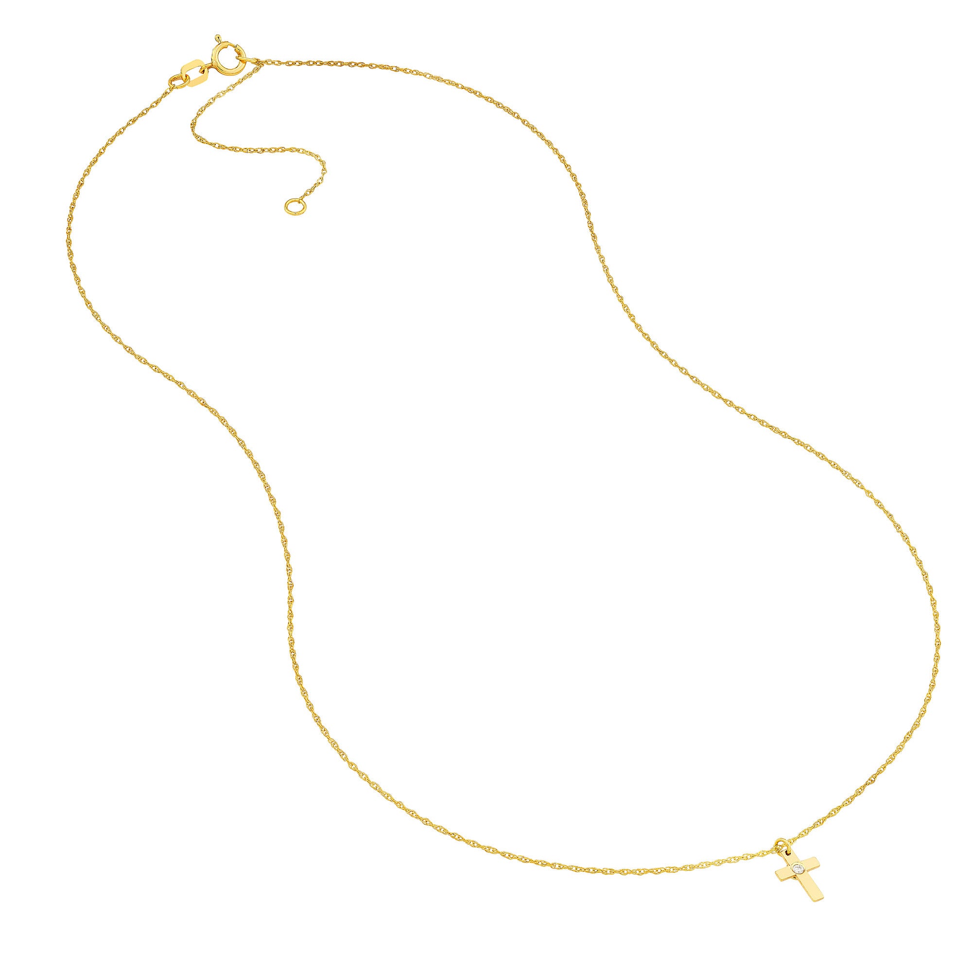 14k Yellow Gold Diamond Cross Pendant Necklace, Adjustable Chain 16-18 Inches