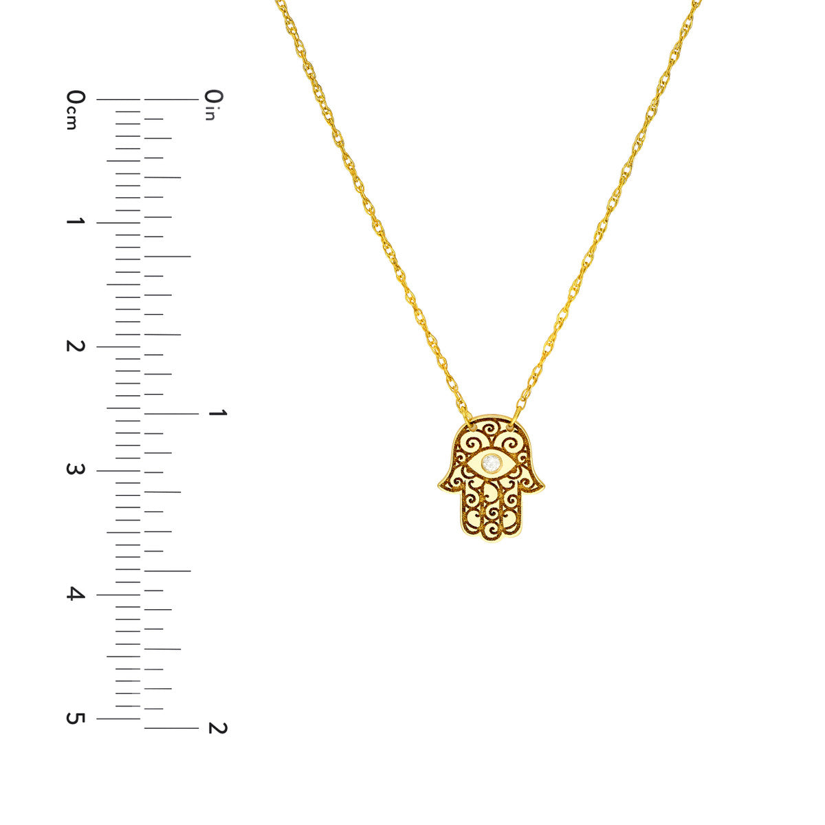 14K Yellow Gold Hamsa Hand Diamond Adjustable Necklace, 16"-18"