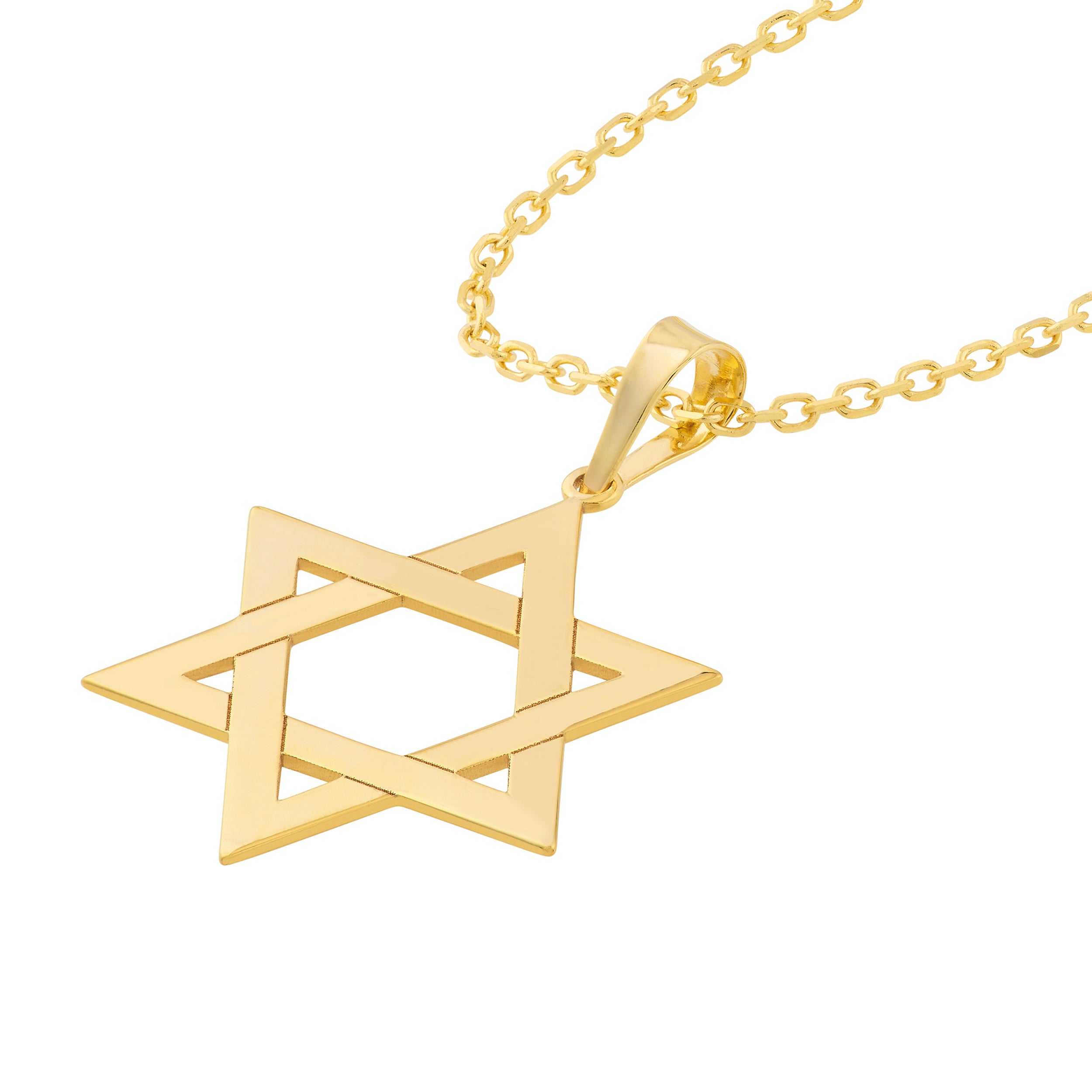 14k Yellow Real Gold Star of David Woven Pendant