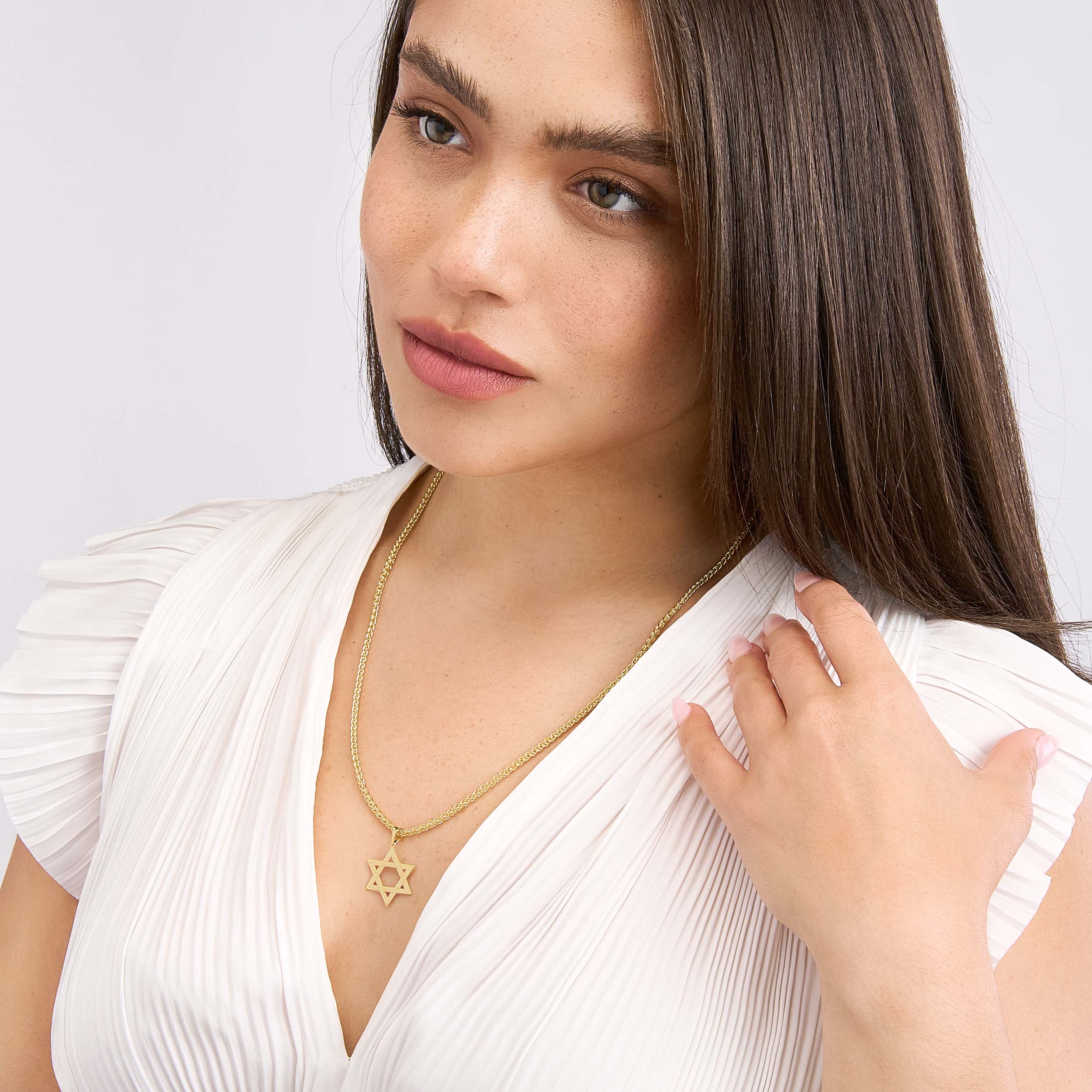 14k Yellow Real Gold Star of David Woven Pendant