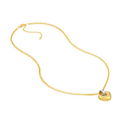 14k Yellow and White Gold Heart Pendant Adjustable Necklace, 18"