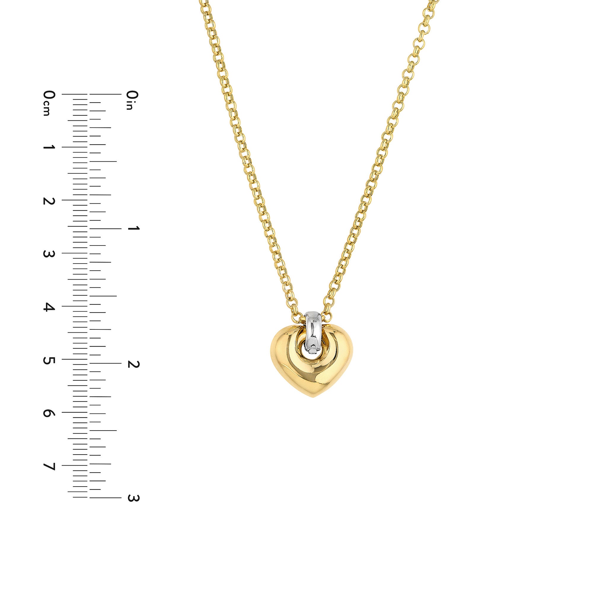 14k Yellow and White Gold Heart Pendant Adjustable Necklace, 18"