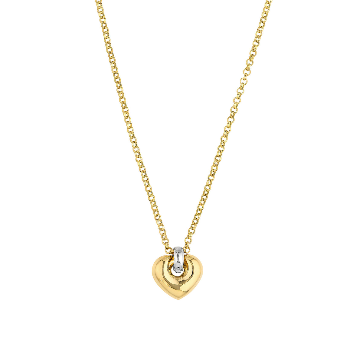 14k Yellow and White Gold Heart Pendant Adjustable Necklace, 18"