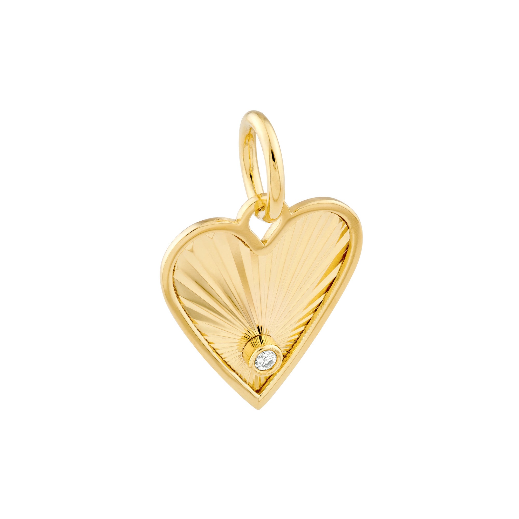14k Yellow Gold Diamond Fluted Heart Charm Pendant, 15mm