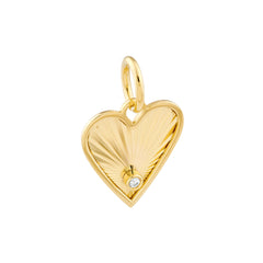 14k Yellow Gold Diamond Fluted Heart Charm Pendant, 15mm