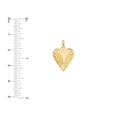14k Yellow Gold Diamond Fluted Heart Charm Pendant, 15mm