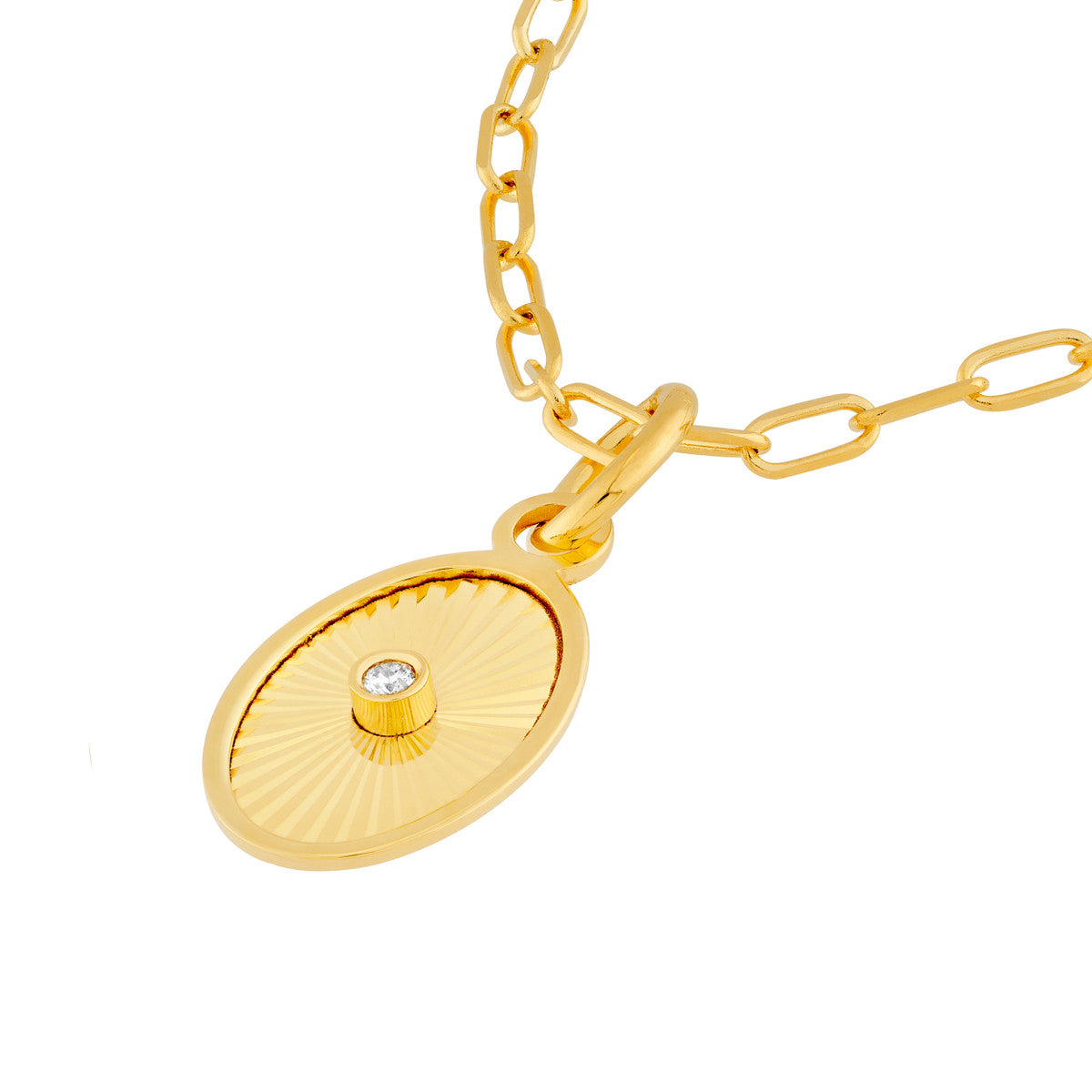 14K Yellow Gold Diamond Oval Pendant,15mm