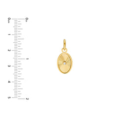 14K Yellow Gold Diamond Oval Pendant,15mm