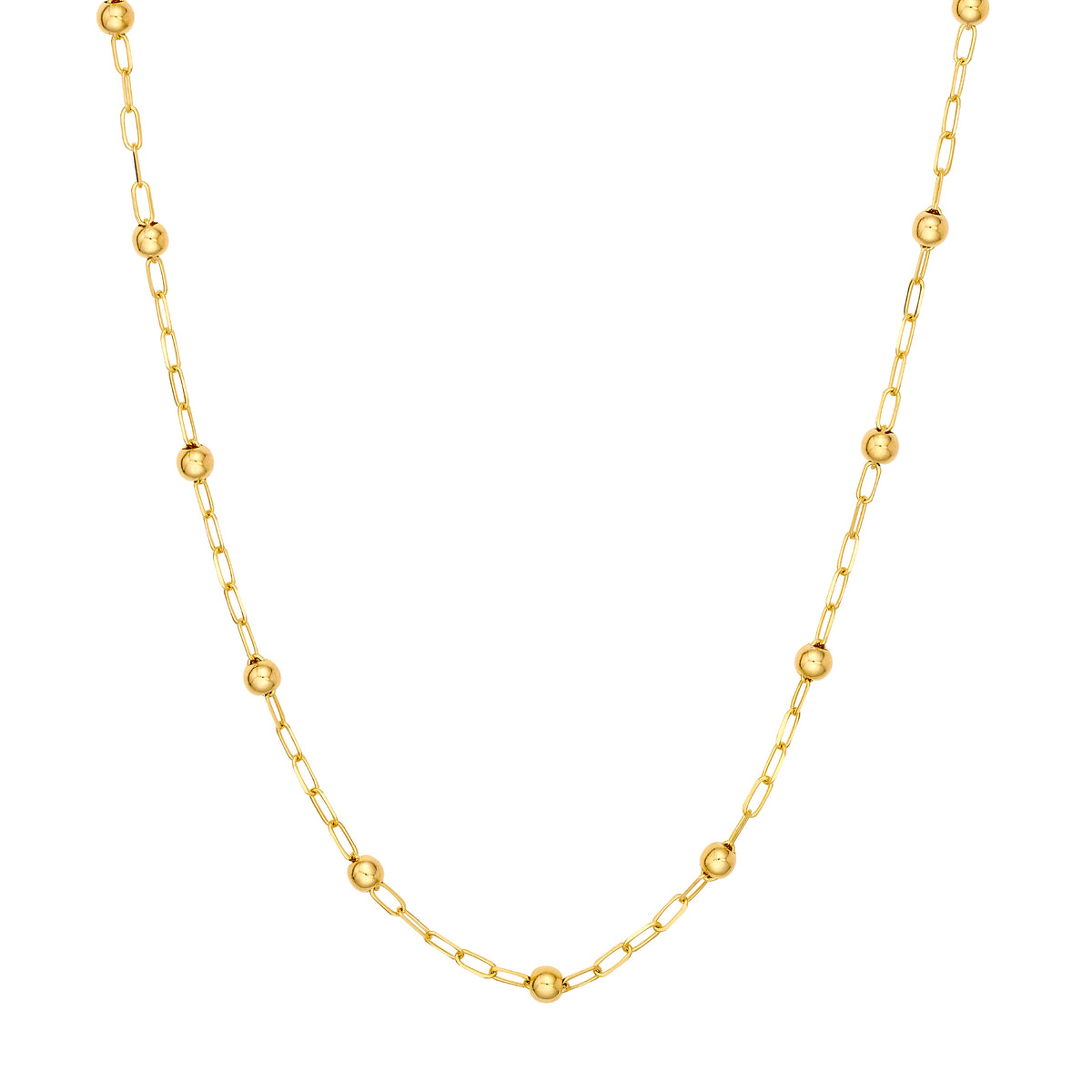 14k Yellow Gold Beaded Paper Clip Chain 18 Inch
