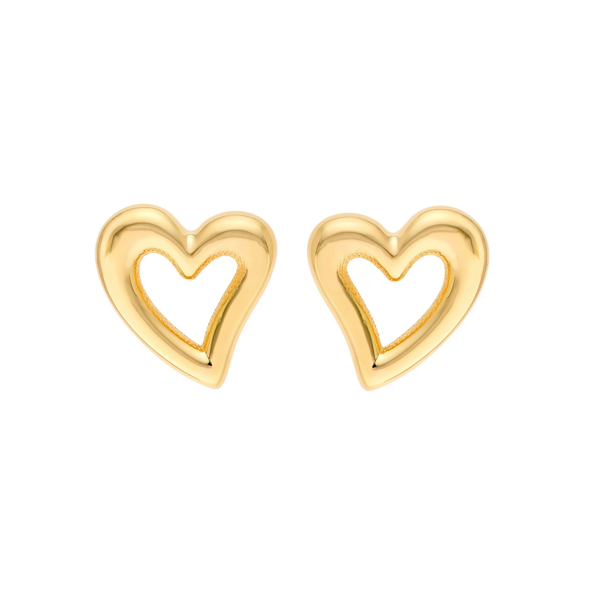 14K Yellow Gold Open Heart Stud Earrings, 6mm