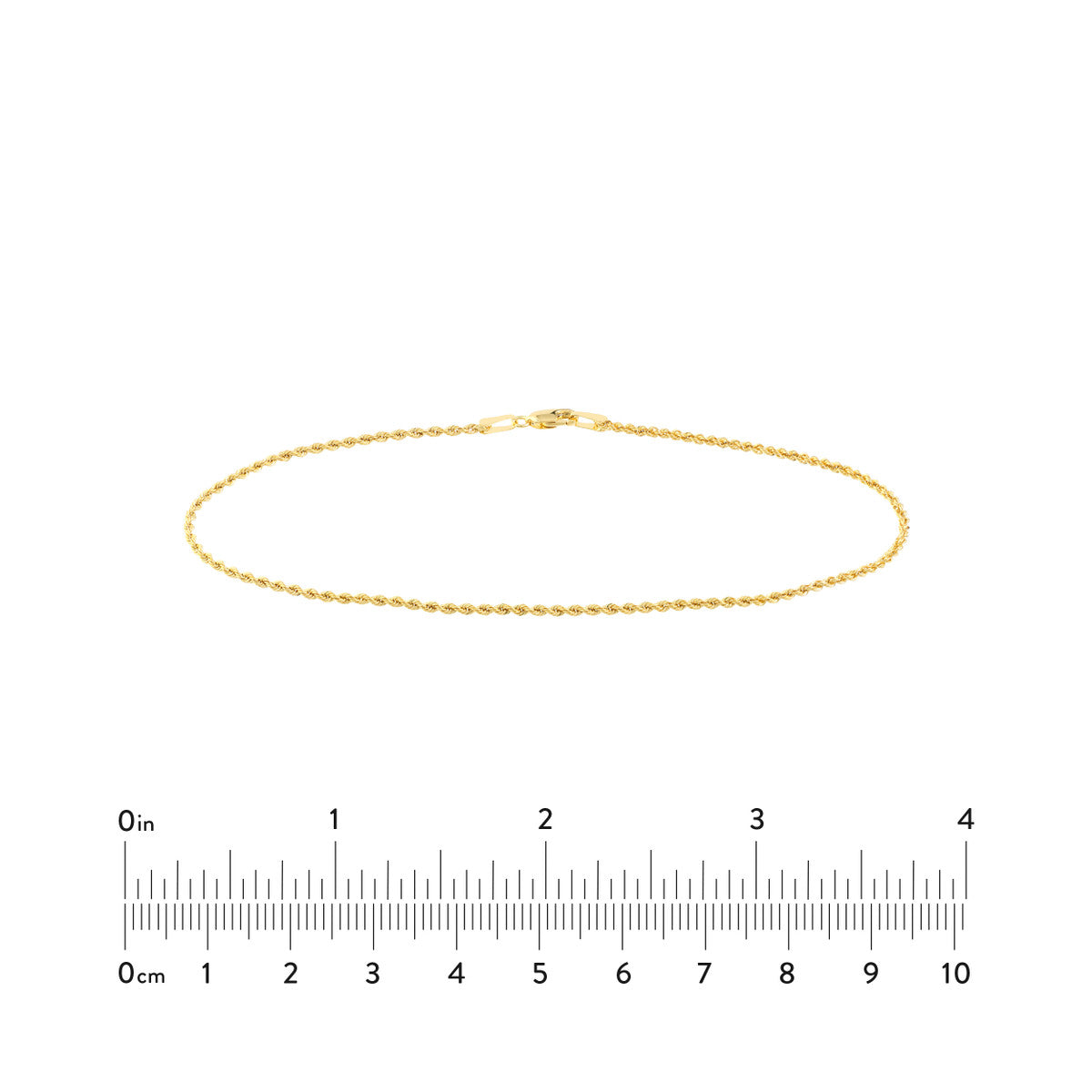 14K Yellow Gold Rope Chain Anklet, 1.8mm, 10 Inch, Lobster Lock