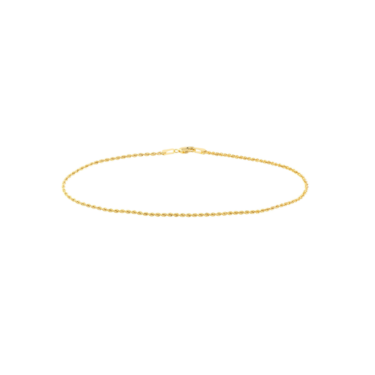 14K Yellow Gold Rope Chain Anklet, 1.8mm, 10 Inch, Lobster Lock