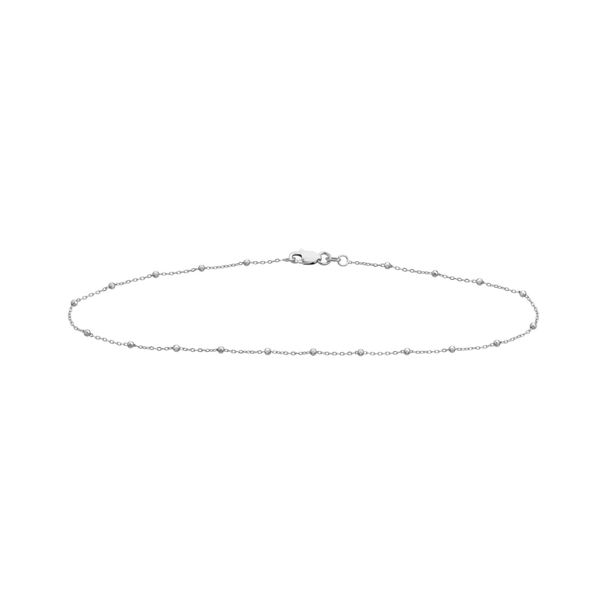 14k Solid Gold Faceted Bead Saturn Chain Anklet, 10" Length