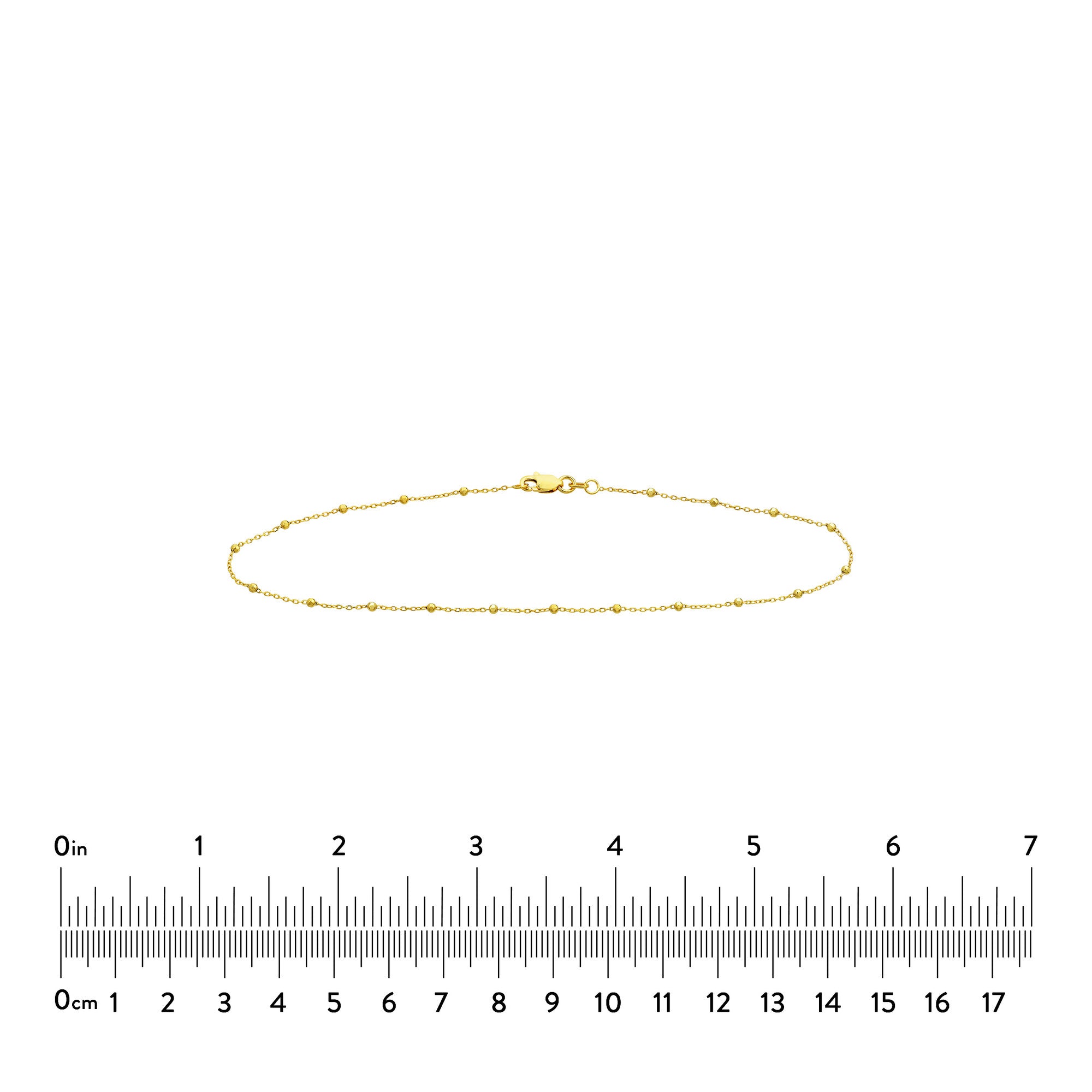 14k Solid Gold Faceted Bead Saturn Chain Anklet, 10" Length